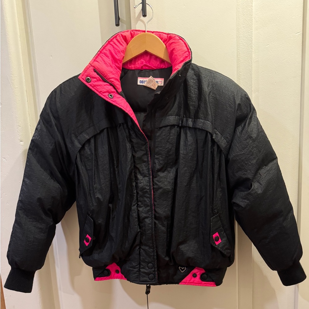 Obermeyer 80s Vintage Black & Pink Puffer Winter Jacket
